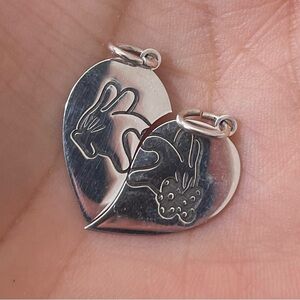 Silver Heart Pendant with Mickey and stich Design (lovers)